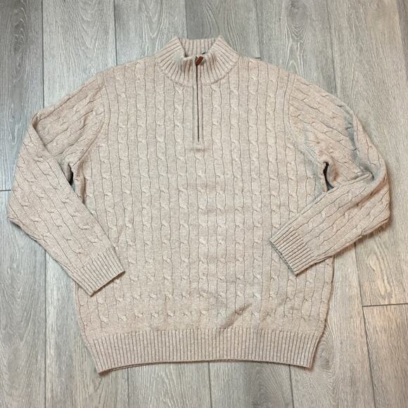 Vineyard Vines quarter zip lambswool blend cable knit men sweater size XL Beige - Picture 1 of 7